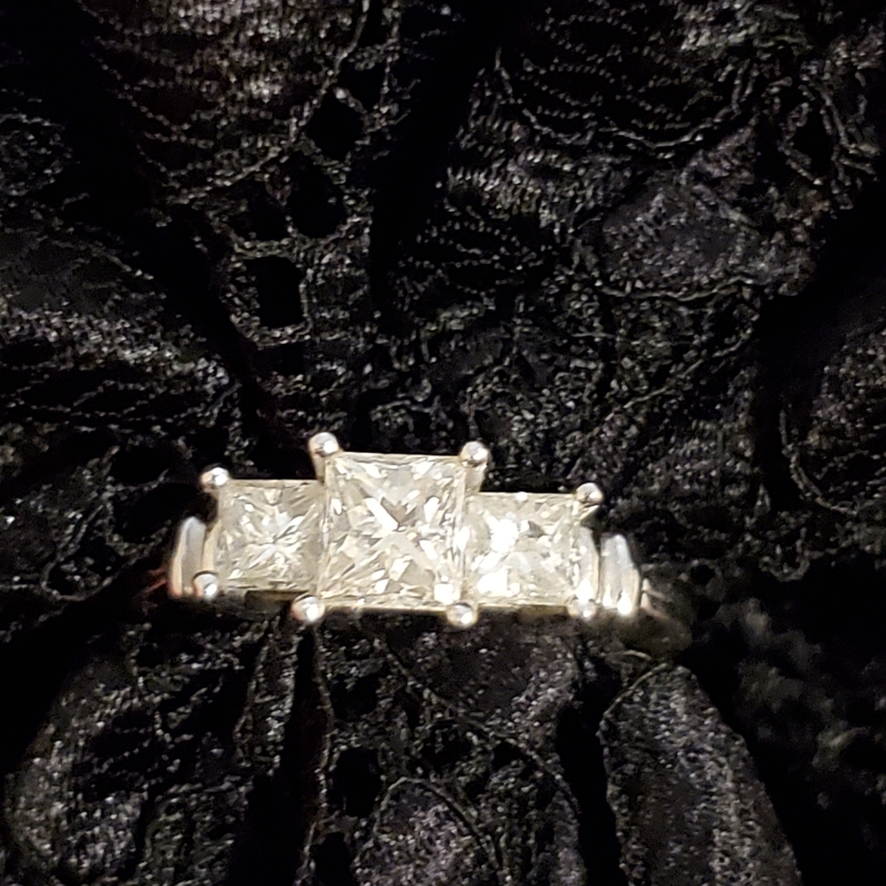 Platinum .950 Diamond Three Stone Princess Cut.